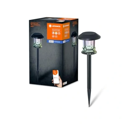 Image de LEDVANCE SMART+ extérieur Bluetooth piquet solaire Path, avec blanc réglable (3000K 6500K) + lumière de couleur, utilisable sans alimentation, jusqu&#039;à huit heures d&#039;autonomie, protection IP44, noir