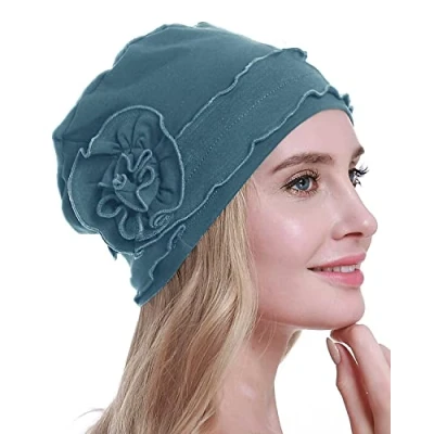 Image de osvyo Bonnet Turban Chimio pour Femme Contre la Perte de Cheveux Emballage scellé, Coton Bleu cérule, Taille Unique