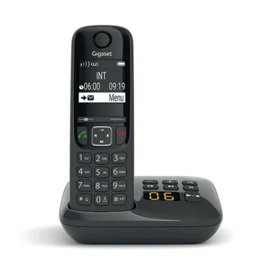 Image de Gigaset AS690A téléphone DECT sans fil avec répondeur grand écran à haut contraste excellente qualité audio profils sonores réglables fonction mains libres protection des appels, noir