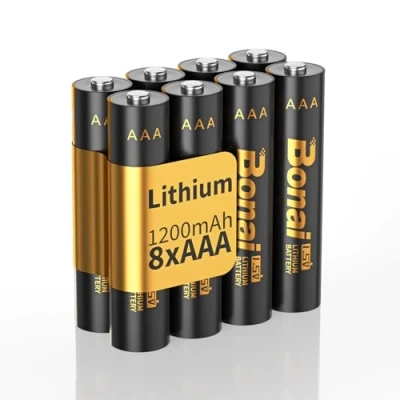 Image de BONAI Piles Lithium AAA 1.5V 1200mAh Haute Capacité, Sortie Constante, Faible Auto décharge Ultimate Power for High Drain Devices, Non Rechargeable (8 Pack)