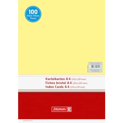Image de Brunnen Lot de 100 fiches unies 180 g/m² Jaune Format A4 orientation paysage
