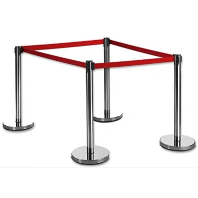 Image de Flexibarrier Lot de 4 supports Ceinture (finition argentée) avec rétractable 2 m rouge m, poteau barrière, barrières contrôle la foule