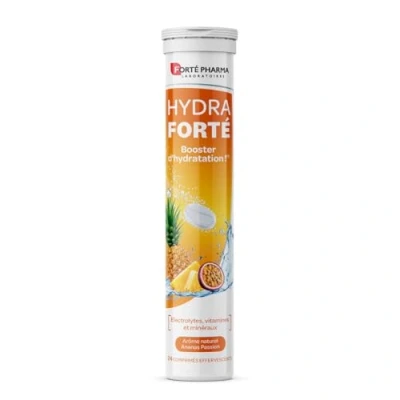 Image de Forté Pharma Hydra Ananas Passion Electrolytes, Vitamines, Minéraux, Magnésium Hydratation dès 3 ans Sport, chaleur, voyage Comprimés effervescents 1 2/jour, jusqu&#039;à 20 jours