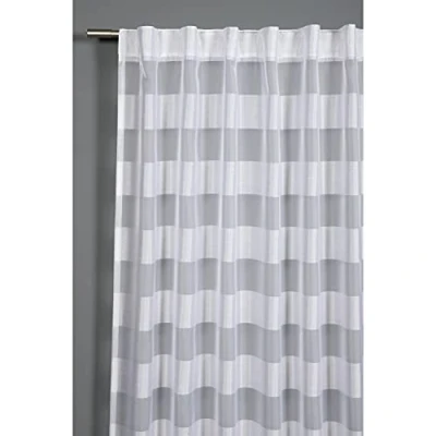 Image de GARDINIA Rideau à Passants Dissimulés, Blocs de Rayures, Translucide et Transparent, Blanc, 140 x 245 cm