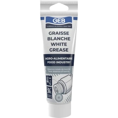 Image de GEB Graisse blanche sans savon, spécial contact alimentaire pour lubrification des articulations, roulements, machines à café. Absence totale de toxicité. Tube 125ml