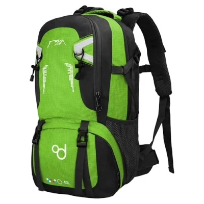 Image de OcioDual Sac à Dos 40L, Vert, Résistant l&#039;Eau avec Plusieurs Compartiments, Fermetures éclair, Poignées Rembourrées et Sangles de Sécurité Ajustables pour Hiking, Trekking