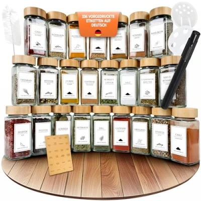 Image de comforder Lot de 25 pots à épices carrés avec couvercle 120 ml En bambou