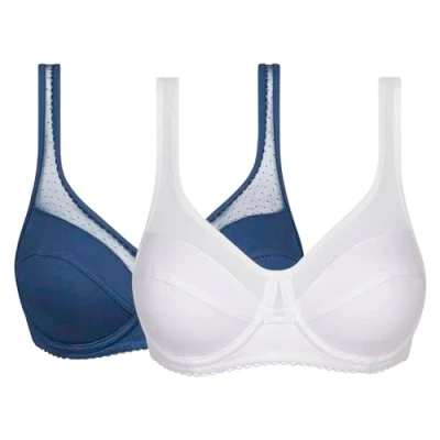 Image de DIM Soutien Gorge Femme Avec Armatures Generous Coton Bio Confortable x2, Bleu/Blanc, 95B