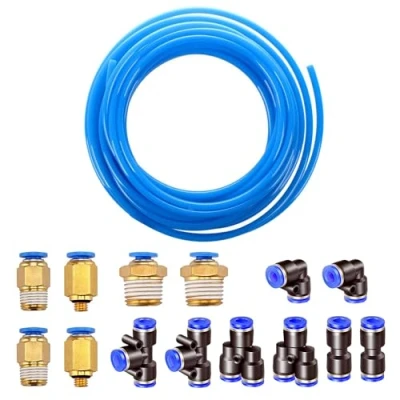 Image de HUAZIZ 10 meter PolyuréthaneTuyau Pneumatique 8 mm Blu PU Tuyau Air, avec 14 Connecteur 5 (2 Droits, 2 Coudes, Raccords en T, Séparateurs Y, 6 Filetés Mâle)