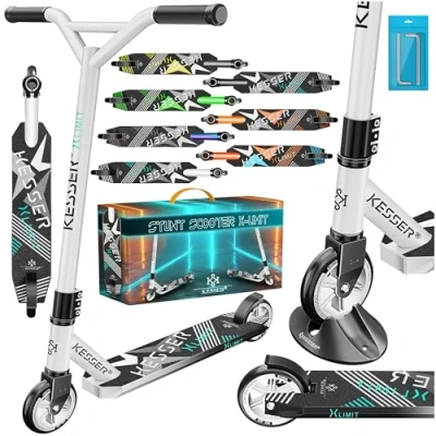 Image de KESSER® Trottinette de Loisir Freestyle X Limit Direction à 360, avec roulement Billes ABEC 9 100 mm, Roues en polyuréthane Solide, Blanc