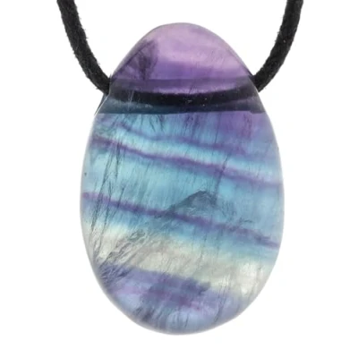 Image de Lebensquelle Plus Fluorit Pendentif en Forme de Goutte avec chaîne Cuir Multicolore