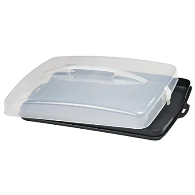 Image de Xavax boîte de transport pour un gâteau (rectangulaire munie d&#039;une poignée transparente, va au lave vaisselle, à gâteaux, maître d&#039;hôtel) Anthracite/Transparent