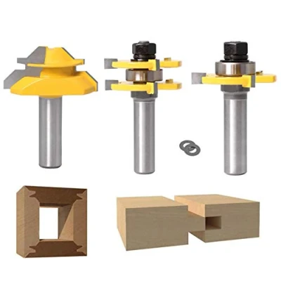 Image de 45 Degrés Verrouiller Mitre Routeur Bit + Mèche de Langue Fraise à Rainurer, Bois pour Outils Menuiserie (1/2&#039;&#039; (12,7mm))