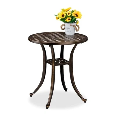 Image de Relaxdays Table de jardin, design rustique, résistante aux intempéries, H x D : 53 49 cm, noir et bronze