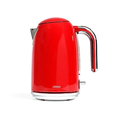Image de Livoo DOD180R Bouilloire Électrique Inox 1,7L, Rétro, 2200W Chauffe Rapidement, Socle Pivotant 360C, Filtre Anticalcaire Amovible
