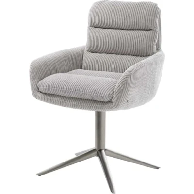 Image de chaise pivotante Abelia Flex avec accoudoirs côtelé gris argenté pied de 4 branches grafiete pivotement sur 360 fonction bascule