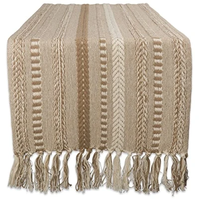 Image de DII Collection Chemin de Table en Coton, Pierre, 38,1 x 182,9 cm (38,1 190,9 cm, Franges incluses)