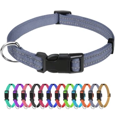 Image de TagME Collier pour Chien, en Nylon Réfléchissant Réglable Classique Convient Chiot et Chat, Gris, 1.0cm Largeur