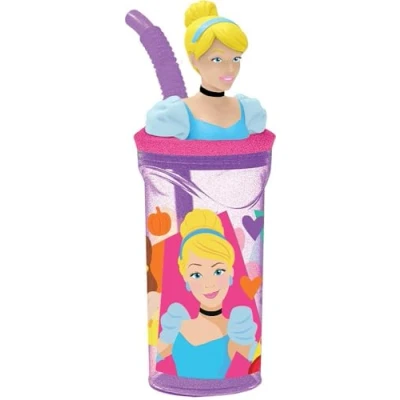 Image de Disney Verre violet pour filles en plastique Princesses Cendrillon Rapunzel Belle Ariel endormie 360 ml avec paille et figure 3D du personnage