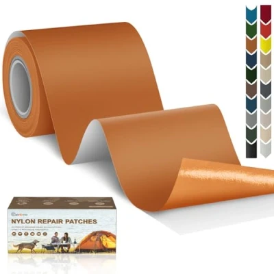 Image de Cahomo Patch en nylon autocollant, 7.6x200 cm de réparation imperméable tissu autocollant reparation, pour veste, tentes, doudoune, sac couchage, sacs à dos Brun Clair