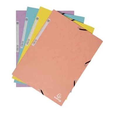 Image de Exacompta Réf. 55560E Paquet de 5 chemises à élastiques pochettes 3 rabats en carte lustrée 400 g/m2 Aquarel dimensions 24 x 32 cm pour documents au format A4 couleurs assorties