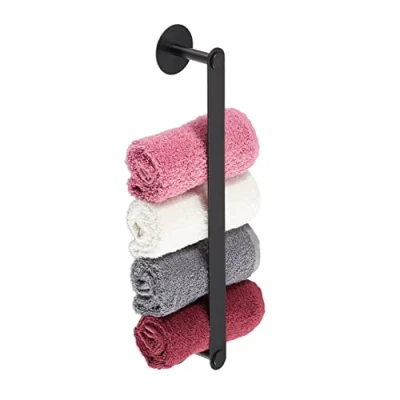 Image de Relaxdays Porte serviettes autoadhésif en inox, à fixer dans la salle de bain sans percer, HLP : 5,5 x 40,5 7 cm, noir