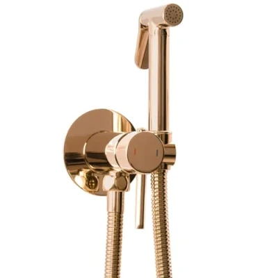 Image de Rea ROBINET DE BIDET ENCASTRÉ LUNGO LOOP ROSE GOLD pulvérisateur en laiton à fixation murale mitigeur Eau Froide et Chaude avec douchette Main pour WC Toilette (d&#039;or rosé)