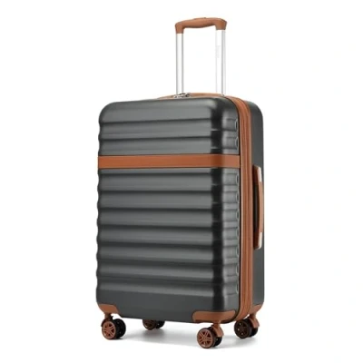 Image de Kono Valise Soute Extensible Léger et rigide ABS+PC Durable Moyenne avec 4 Roues Silencieuses à 360 Serrures TSA (Gris/Marron,L)
