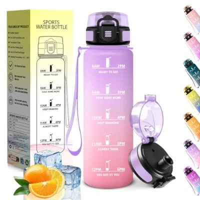 Image de HoneyHolly Gourde 500ML, Conception Étanche Bouteille Enfant, Avec échelle de Temps, Bouteille, Réutilisable, Légère, Graduée pour La Course à Pied, Le Travail, L&#039;école, Vélo