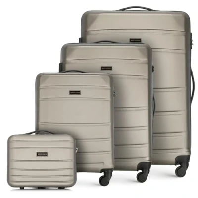 Image de WITTCHEN Valise de Voyage Bagage à Main Cabine Rigide en ABS avec 4 roulettes pivotantes Serrure Combinaison Poignée télescopique Globe Line Set Valises Champagne