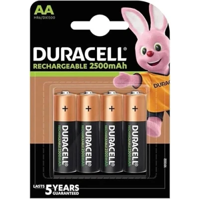 Image de 4 x Duracell AA rechargeable 2500 mAh (1 ampoule de batteries) piles rechargeables (HR6/DX1500)