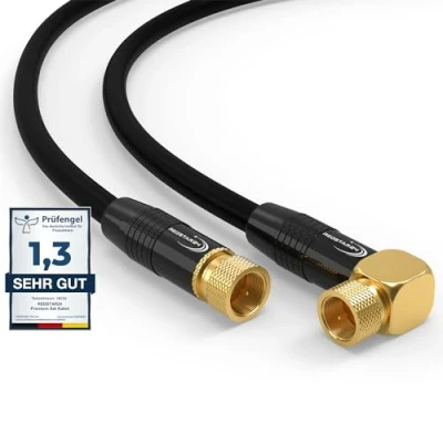 Image de câble d&#039;antenne satellite numérique HDTV de 20 m 135 dB 2 fiches F et 1 coaxial coudé à 90 Classe A+ Ultra HD 4K 3D UHD Routeur Modem Noir