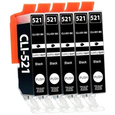 Image de Supply Guy 5 Cartouches d&#039;encre avec Puce Compatible Canon CLI 521 Noir Photo pour Pixma IP3600 IP4600 X IP4700 MP540 MP550 MP560 MP620 MP630 MP640 R MP980 MP990 MX860 MX870