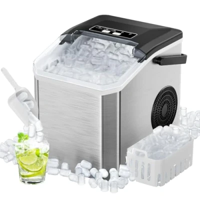 Image de Machine à Glaçons 15kg/24h, a Glacon 8 en 6 Minutes, 130W ice maker avec Fonction Auto Nettoyante,Avec Pelle Glace et Panier,2 Tailles de Pour la Cuisine,Machines Glaçons.