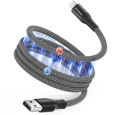 Image de Magtame Magnetic Coil câble i Phone, 1M MFI certifié Lightning de charge rapide, pas d&#039;enchevêtrement transmission données tressé, avec Phone 14 13 12 11 pro Max xr XS x 8