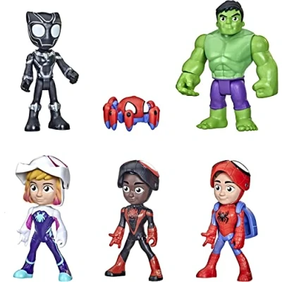Image de Marvel Spidey and His Amazing Friends, Multipack de Figurines Identité secrète avec Masques Rabattable, dès 3 Ans, Noir