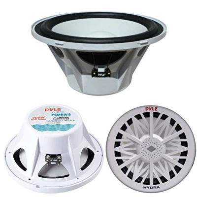 Image de Pyle PLMRW8 SUBWOOFER IMPERMÉABLE Marin Waterproof 8&quot; 20,00 CM 200 MM Blanc Bateaux Bateau CANOT Piscine LOCAUX en Plein AIR Unique Bobine DE 4 OHM Watt RMS 400 Max