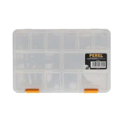 Image de Perel Boite de rangement, 15 compartiments fixes, empilable, 230 x 150 33 mm, transparent/jaune