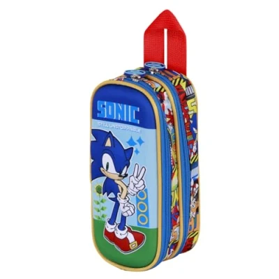 Image de Sonic The Hedgehog SEGA Unstoppable Trousse 3D Double, Bleu, 22 x 10 cm