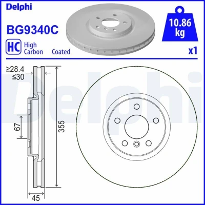 Image de DELPHI BG9340C Disque de frein 335 30 5 ventilé revêtu à haute teneur en carbone sans roulement roue, bague ABS MINI: Countryman, 3/5 portes