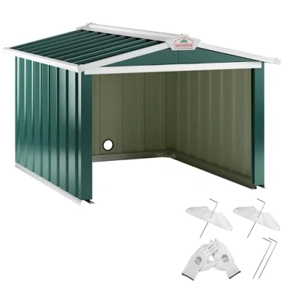 Image de Garage Robot Tondeuse Toit à 2 pans métal 86x100x63cm résistante intempéries 4X piquets Terre abri carport Herbe Vert