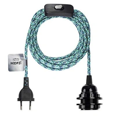 Image de Hoopzi Fil électrique en Tissu de 4,5M pour Éclairer Partout Chez Vous Douille Ampoule E27 avec Interrupteur Créez Votre Suspension Luminaire, Baladeuse, Lampe Suspendue Bala Caraïbes