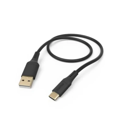 Image de Hama &quot;Flexible Câble USB A vers C 1.5M [Plaqué Or] Charge Rapide, Transfert Rapide 480 Mbit/s, Silicone, Compatible iPhone Android Noir