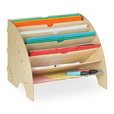 Image de Relaxdays Rangement Documents, 6 Compartiments, Format A4, HxLxP: 27x34x27 cm, Bureau et école, MDF, Marron Clair