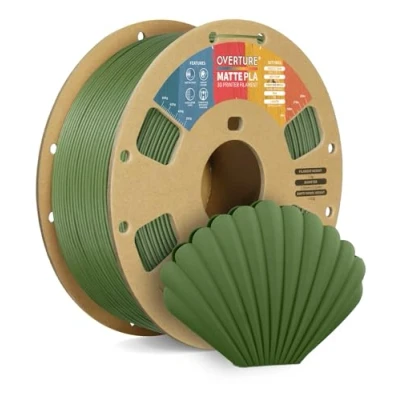 Image de OVERTURE Filament PLA Matte 1.75mm Army Green, 1kg(2,2lbs) Neatly Wound Surface Mate Filaments pour Imprimante 3D FDM, Précision dimensionnelle +/ 0,02 mm (Armée Verte)