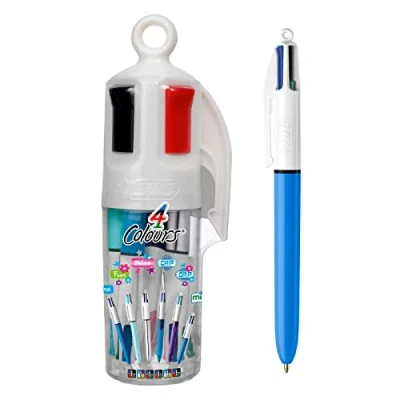 Image de BIC 4 Couleurs Stylos Bille Rétractables, Pour L&#039;Ecole ou au Bureau, Pointe Moyenne (1,0 mm), Pot de 6 différents