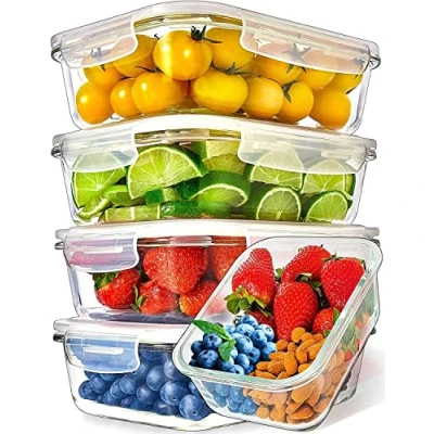 Image de [5 Pièces] Hermetique Boite Alimentaire Verre avec Couvercles Conservation sans BPA Recipient en (1060 ml: 1 compartiment)