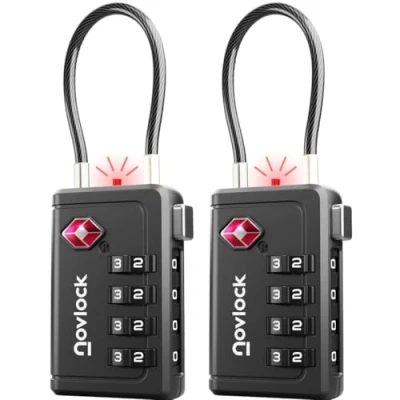 Image de Cadenas TSA à 4 chiffres avec Indicateur d’Ouverture pour Valise, Bagage Cabine, Sac Dos Acceptés les Voyages en Avion Lot de 2, Noir