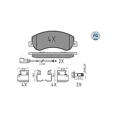 Image de MEYLE 025 244 8419/PD Jeu de plaquettes frein PD Quality Essieu avant contact signal d&#039;usure inclus avec tôle anti bruit