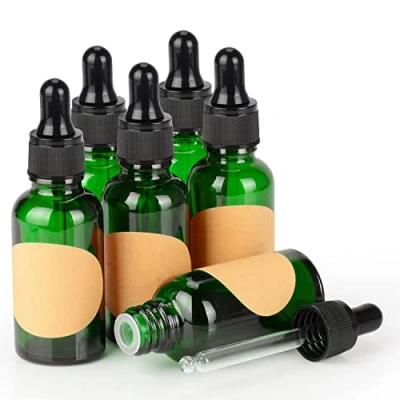 Image de stonylab 30 ml (1 oz) 6 Pack Flacon Compte gouttes en Verre, Vert Verre Vide avec Conique, Bouchon Interne et Étiquette pour Huiles Essentielles Fragrances